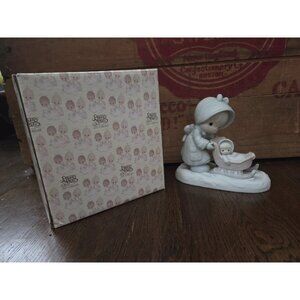 Vtg Precious Moments Month Girl  109983 "January"  Org Box Girl w/Sleigh & Doll